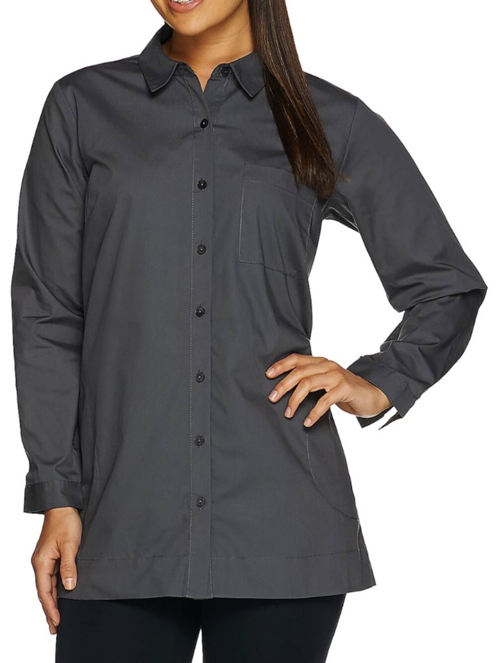 Joan Rivers Long Sleeve Boyfriend Shirt with Chest Pocket  16749